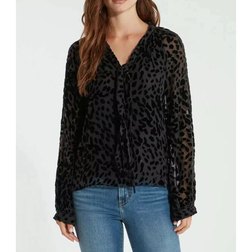 Tanya Taylor Revolve Velvet Giovanna Silk Tie Neck Blouse Black NWT Size 2